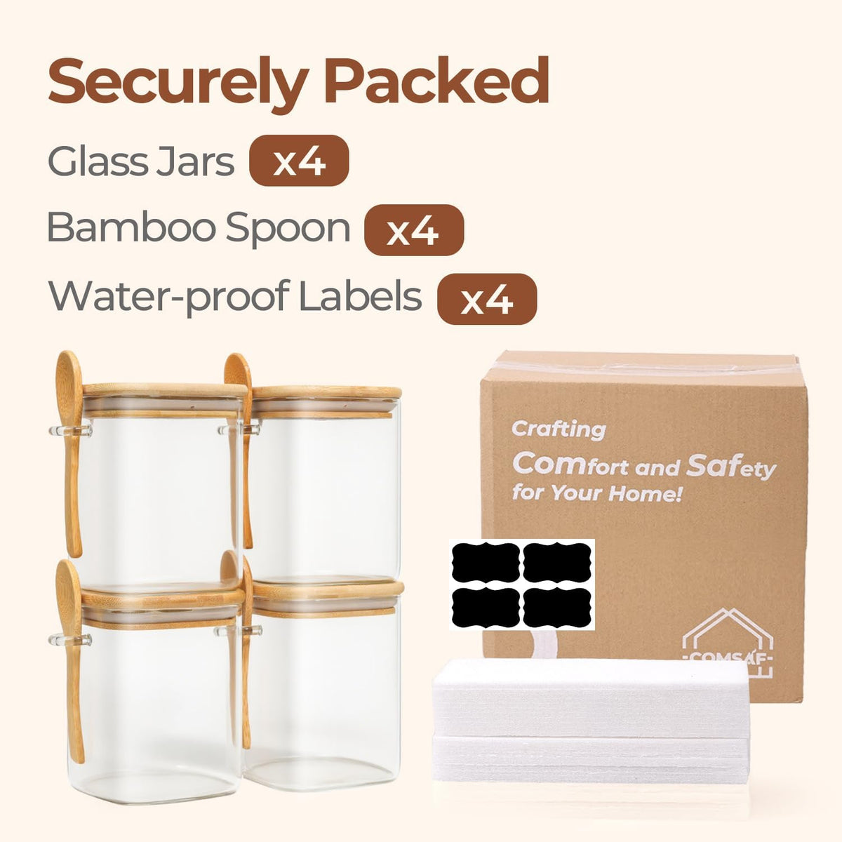 Glass Pantry Storage Containers (0.7Qt/1.2Qt/1.6Qt) Set of 6, Square