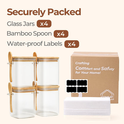 Glass Pantry Storage Containers (0.7Qt/1.2Qt/1.6Qt) Set of 6, Square