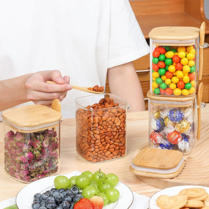 Glass Pantry Storage Containers (0.7Qt/1.2Qt/1.6Qt) Set of 6, Square