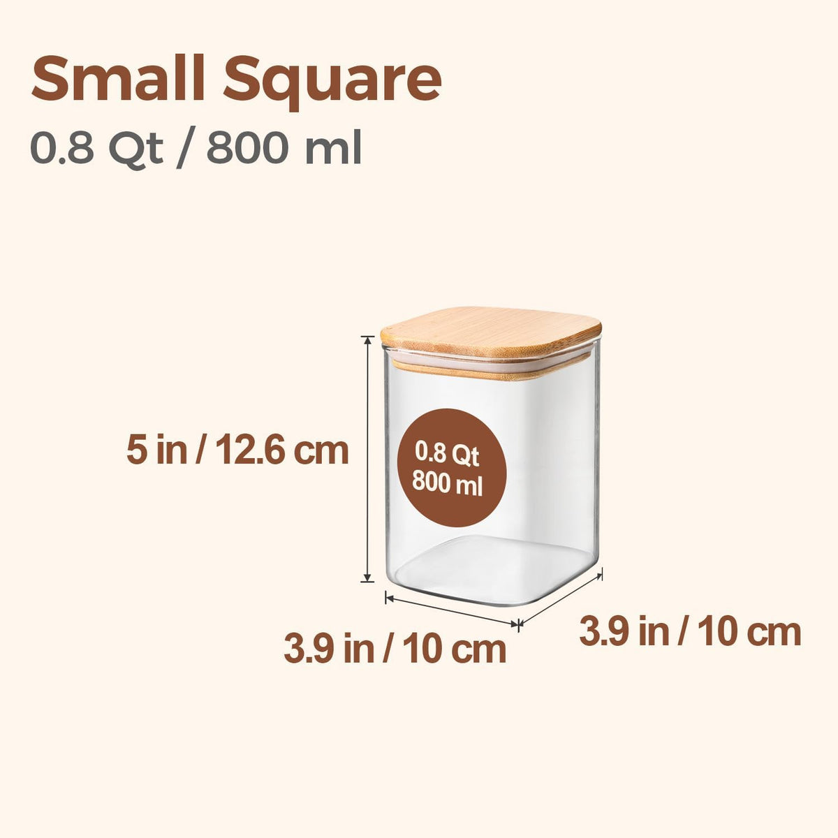Glass Pantry Storage Containers (0.7Qt/1.2Qt/1.6Qt) Set of 6, Square