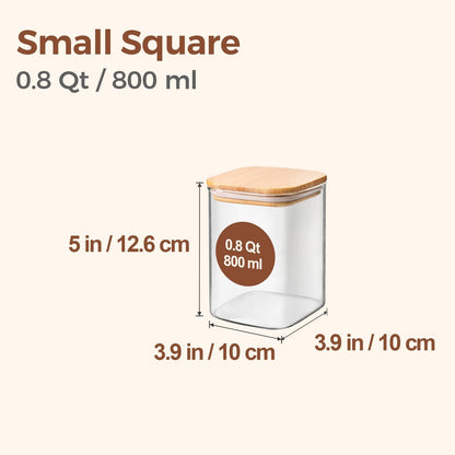 Glass Pantry Storage Containers (0.7Qt/1.2Qt/1.6Qt) Set of 6, Square