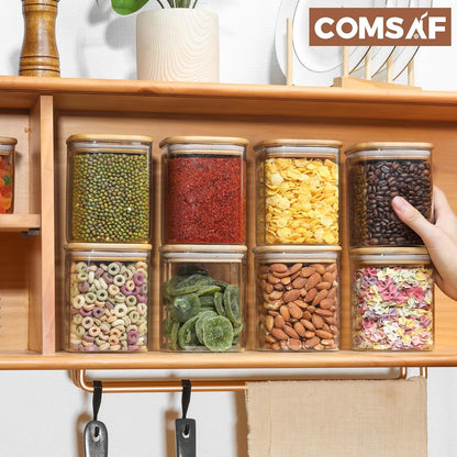 Glass Pantry Storage Containers (0.7Qt/1.2Qt/1.6Qt) Set of 6, Square
