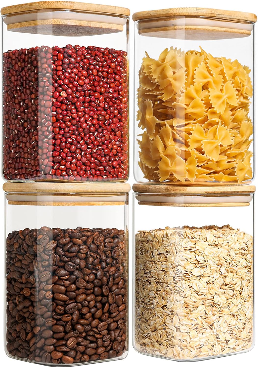 Glass Pantry Storage Containers (0.7Qt/1.2Qt/1.6Qt) Set of 6, Square