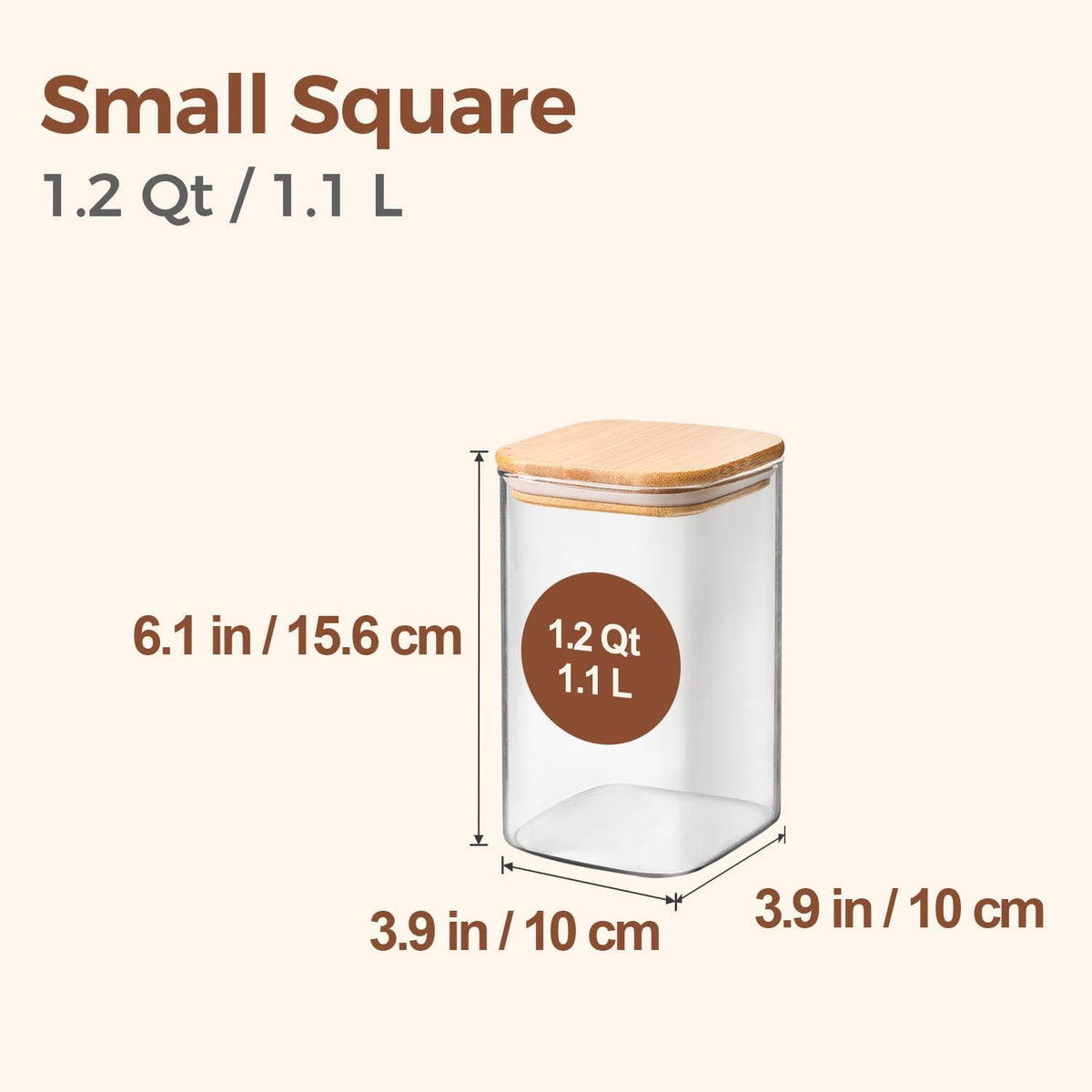 Glass Pantry Storage Containers (0.7Qt/1.2Qt/1.6Qt) Set of 6, Square
