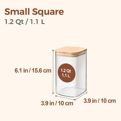 Glass Pantry Storage Containers (0.7Qt/1.2Qt/1.6Qt) Set of 6, Square