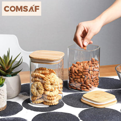 Glass Pantry Storage Containers (0.7Qt/1.2Qt/1.6Qt) Set of 6, Square