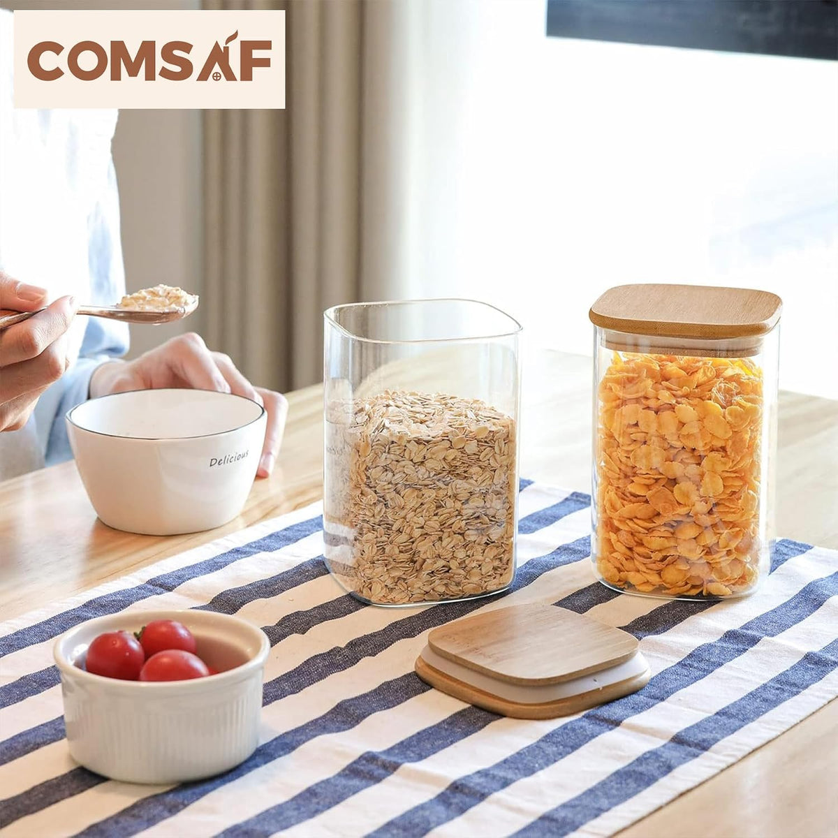 Glass Pantry Storage Containers (0.7Qt/1.2Qt/1.6Qt) Set of 6, Square