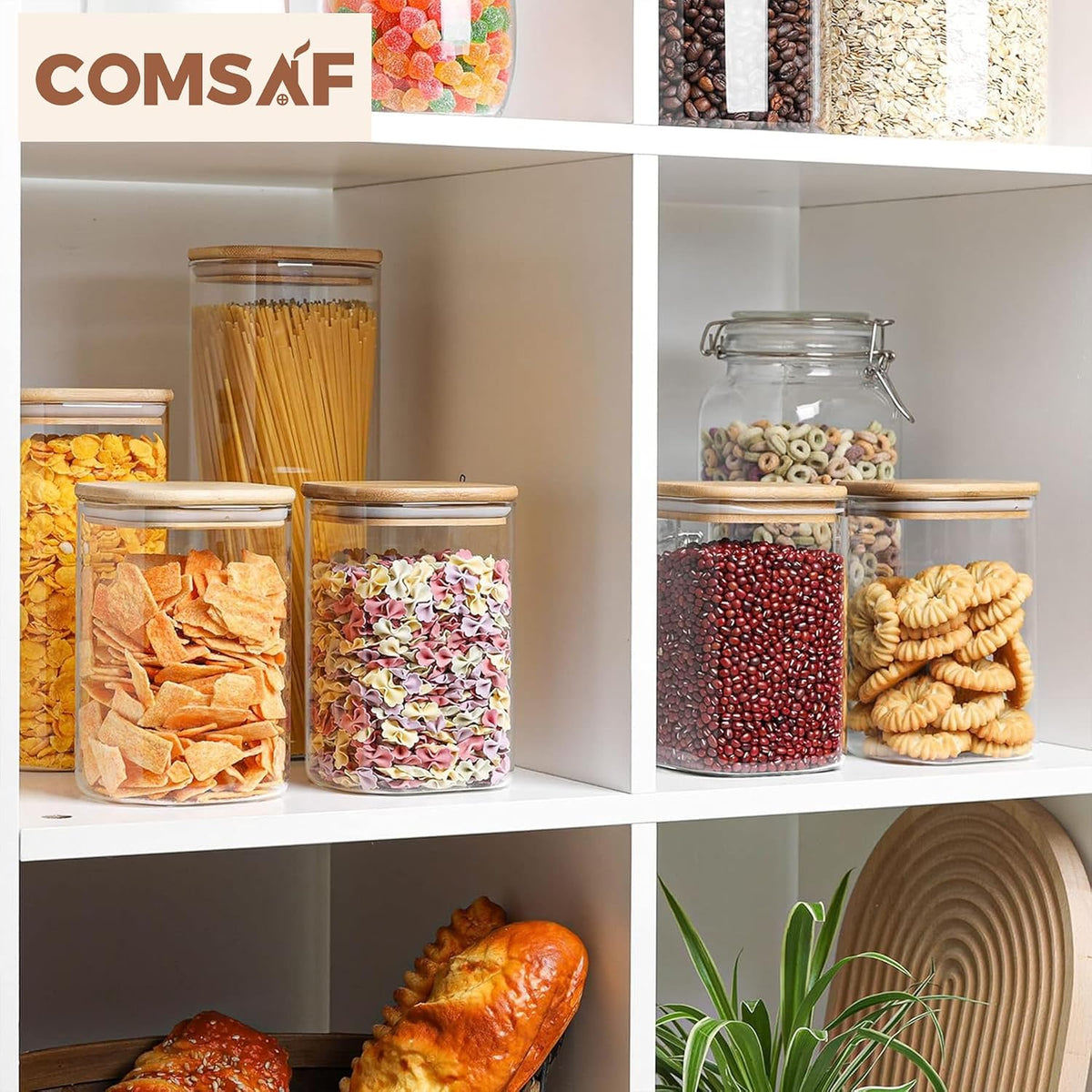 Glass Pantry Storage Containers (0.7Qt/1.2Qt/1.6Qt) Set of 6, Square