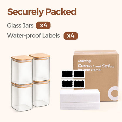Glass Pantry Storage Containers (0.7Qt/1.2Qt/1.6Qt) Set of 6, Square