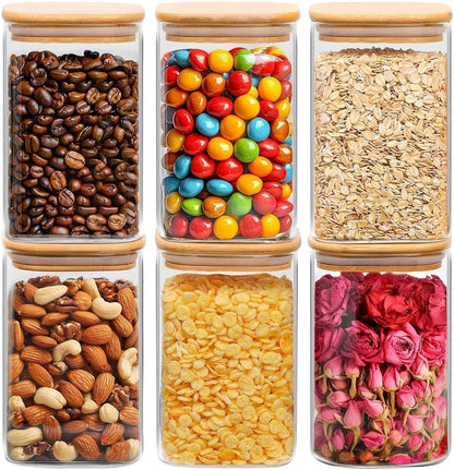 Glass Pantry Storage Containers (0.7Qt/1.2Qt/1.6Qt) Set of 6, Square