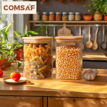 Glass Pantry Storage Containers (0.7Qt/1.2Qt/1.6Qt) Set of 6, Square