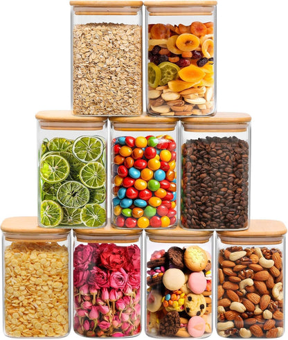Glass Pantry Storage Containers (0.7Qt/1.2Qt/1.6Qt) Set of 6, Square