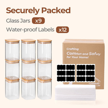 Glass Pantry Storage Containers (0.7Qt/1.2Qt/1.6Qt) Set of 6, Square
