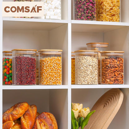 Glass Pantry Storage Containers (0.7Qt/1.2Qt/1.6Qt) Set of 6, Square