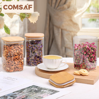 Glass Pantry Storage Containers (0.7Qt/1.2Qt/1.6Qt) Set of 6, Square