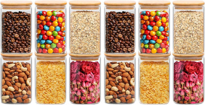 Glass Pantry Storage Containers (0.7Qt/1.2Qt/1.6Qt) Set of 6, Square
