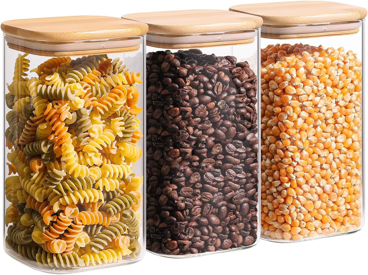 Glass Pantry Storage Containers (0.7Qt/1.2Qt/1.6Qt) Set of 6, Square