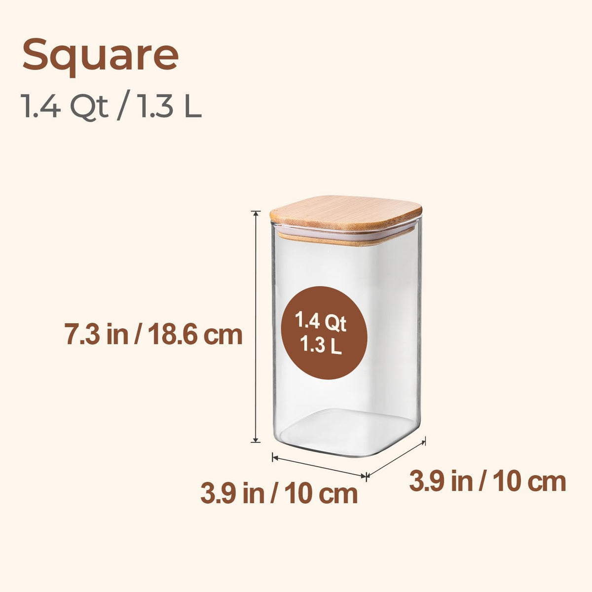 Glass Pantry Storage Containers (0.7Qt/1.2Qt/1.6Qt) Set of 6, Square