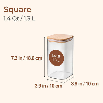 Glass Pantry Storage Containers (0.7Qt/1.2Qt/1.6Qt) Set of 6, Square