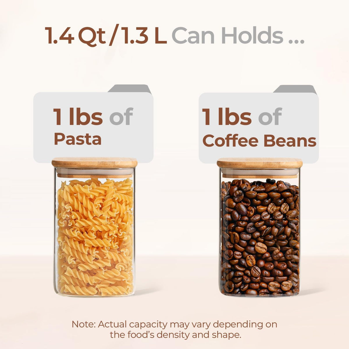 Glass Pantry Storage Containers (0.7Qt/1.2Qt/1.6Qt) Set of 6, Square