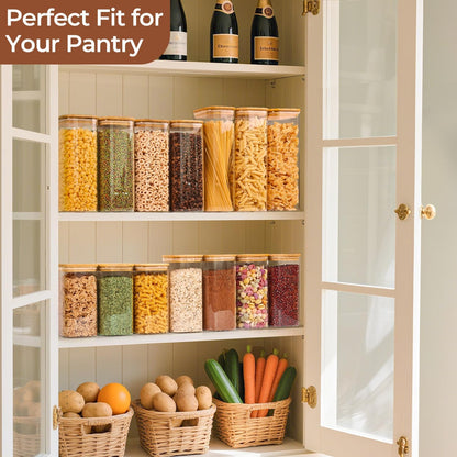 Glass Pantry Storage Containers (0.7Qt/1.2Qt/1.6Qt) Set of 6, Square
