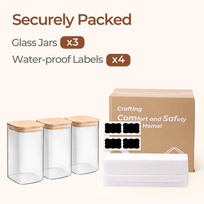 Glass Pantry Storage Containers (0.7Qt/1.2Qt/1.6Qt) Set of 6, Square