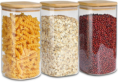Glass Pantry Storage Containers (0.7Qt/1.2Qt/1.6Qt) Set of 6, Square