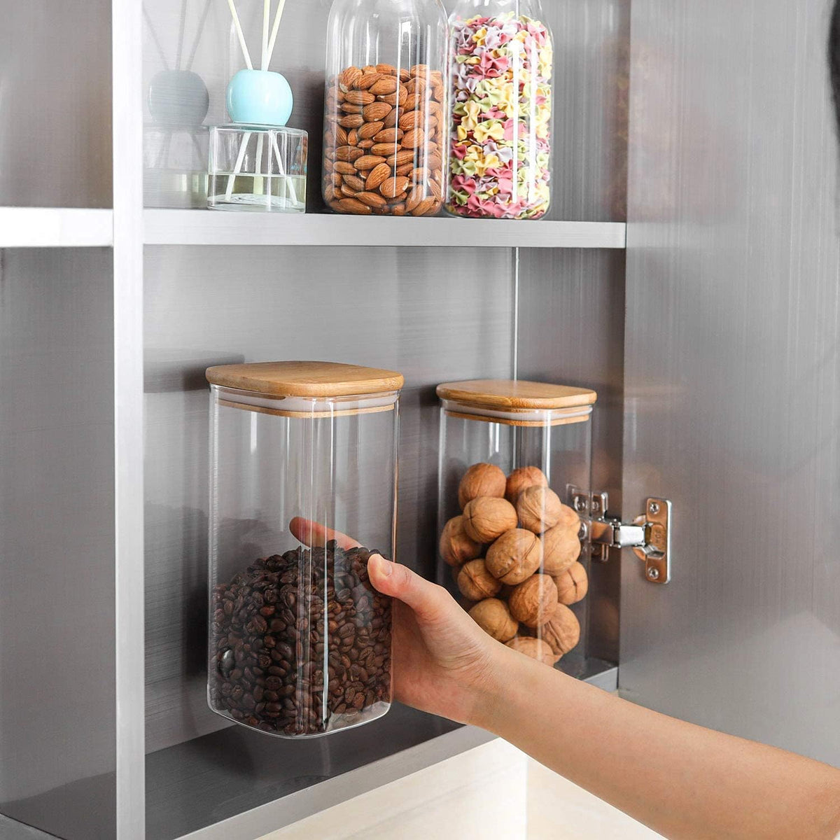 Glass Pantry Storage Containers (0.7Qt/1.2Qt/1.6Qt) Set of 6, Square