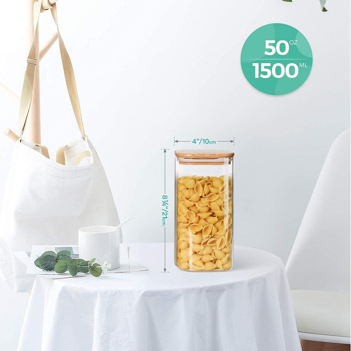 Glass Pantry Storage Containers (0.7Qt/1.2Qt/1.6Qt) Set of 6, Square