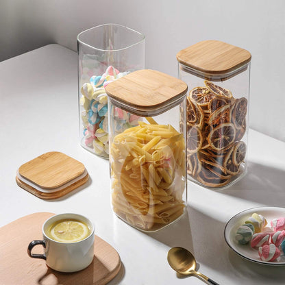 Glass Pantry Storage Containers (0.7Qt/1.2Qt/1.6Qt) Set of 6, Square