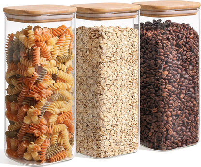 Glass Pantry Storage Containers (0.7Qt/1.2Qt/1.6Qt) Set of 6, Square