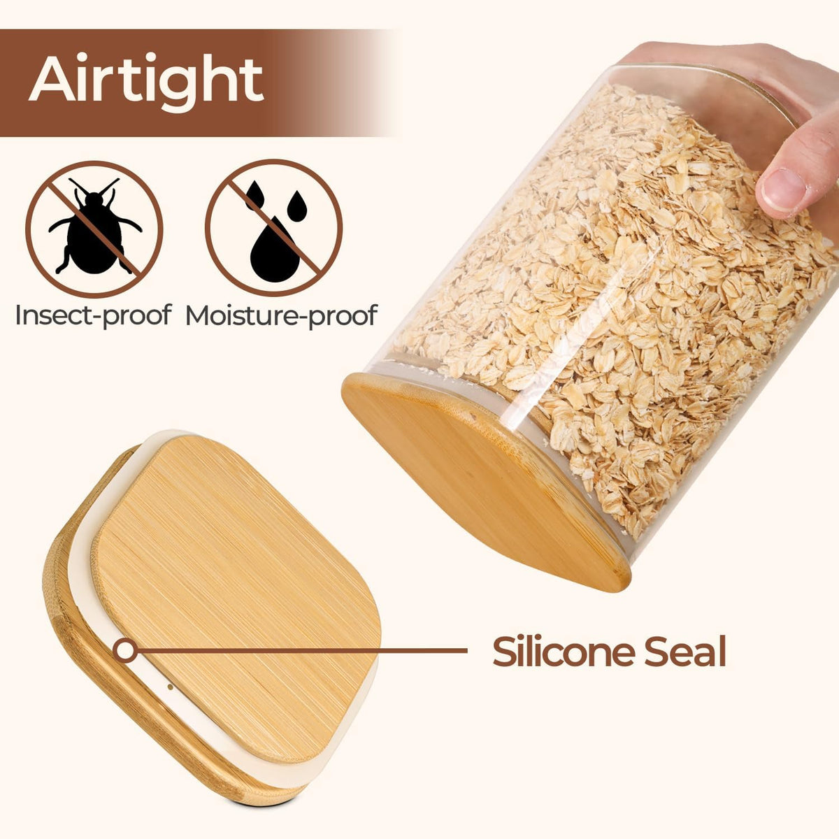 Glass Pantry Storage Containers (0.7Qt/1.2Qt/1.6Qt) Set of 6, Square