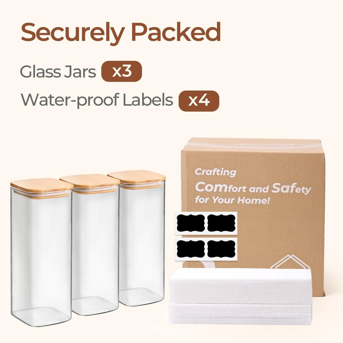 Glass Pantry Storage Containers (0.7Qt/1.2Qt/1.6Qt) Set of 6, Square