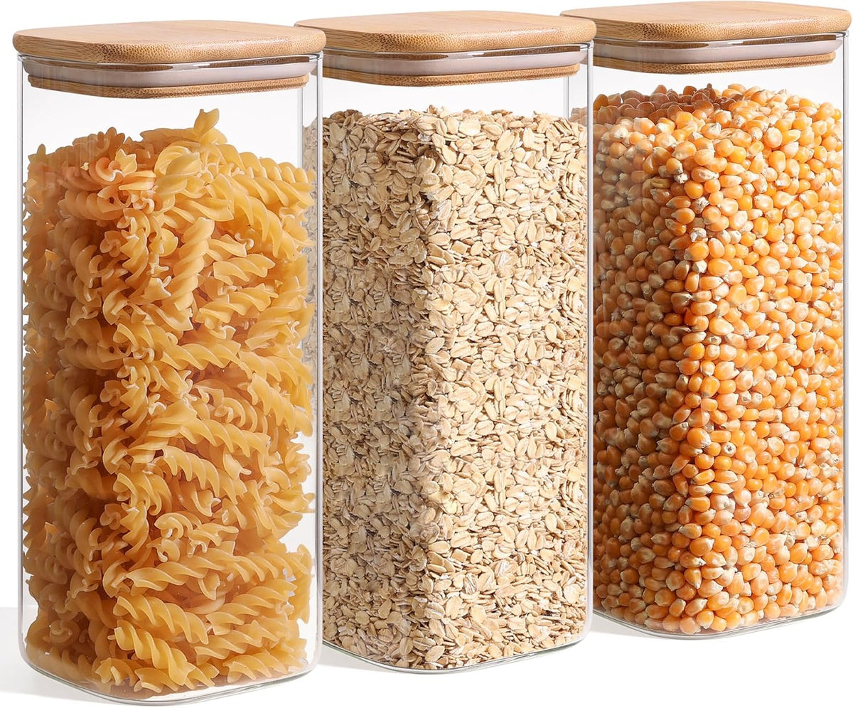 Glass Pantry Storage Containers (0.7Qt/1.2Qt/1.6Qt) Set of 6, Square
