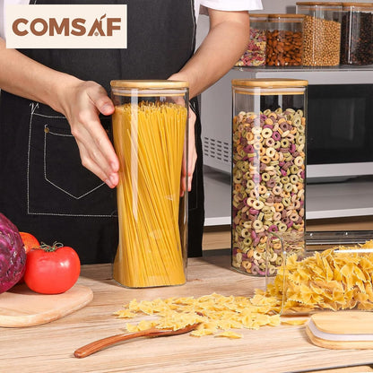 Glass Pantry Storage Containers (0.7Qt/1.2Qt/1.6Qt) Set of 6, Square