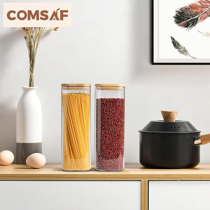 Glass Pantry Storage Containers (0.7Qt/1.2Qt/1.6Qt) Set of 6, Square