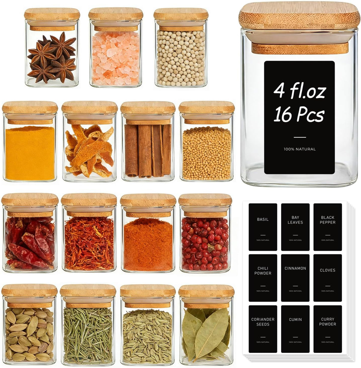Glass Pantry Storage Containers (0.7Qt/1.2Qt/1.6Qt) Set of 6, Square