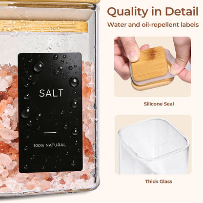Glass Pantry Storage Containers (0.7Qt/1.2Qt/1.6Qt) Set of 6, Square