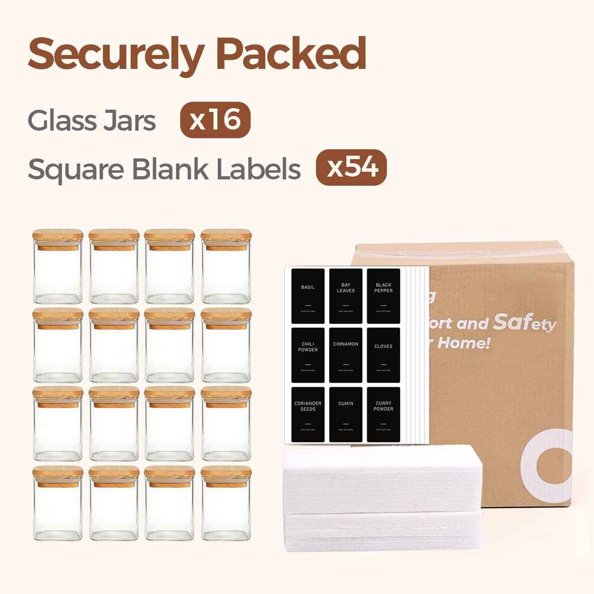 Glass Pantry Storage Containers (0.7Qt/1.2Qt/1.6Qt) Set of 6, Square