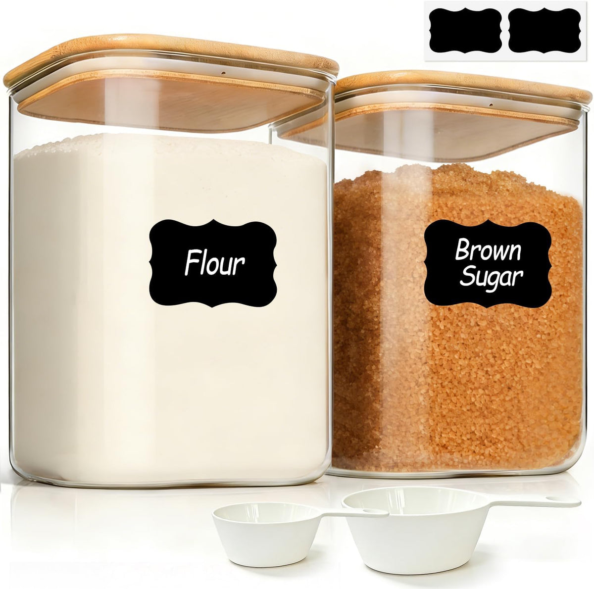 Glass Pantry Storage Containers (0.7Qt/1.2Qt/1.6Qt) Set of 6, Square