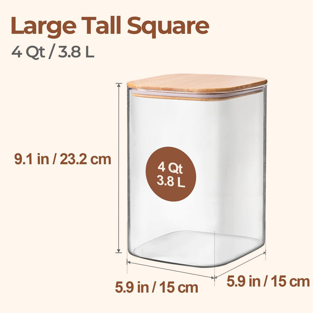 Glass Pantry Storage Containers (0.7Qt/1.2Qt/1.6Qt) Set of 6, Square