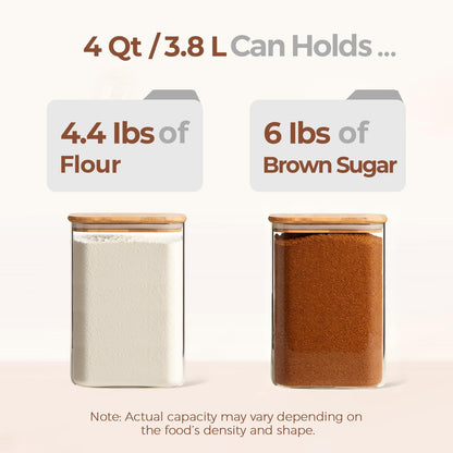 Glass Pantry Storage Containers (0.7Qt/1.2Qt/1.6Qt) Set of 6, Square