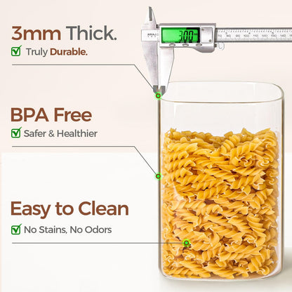 Glass Pantry Storage Containers (0.7Qt/1.2Qt/1.6Qt) Set of 6, Square