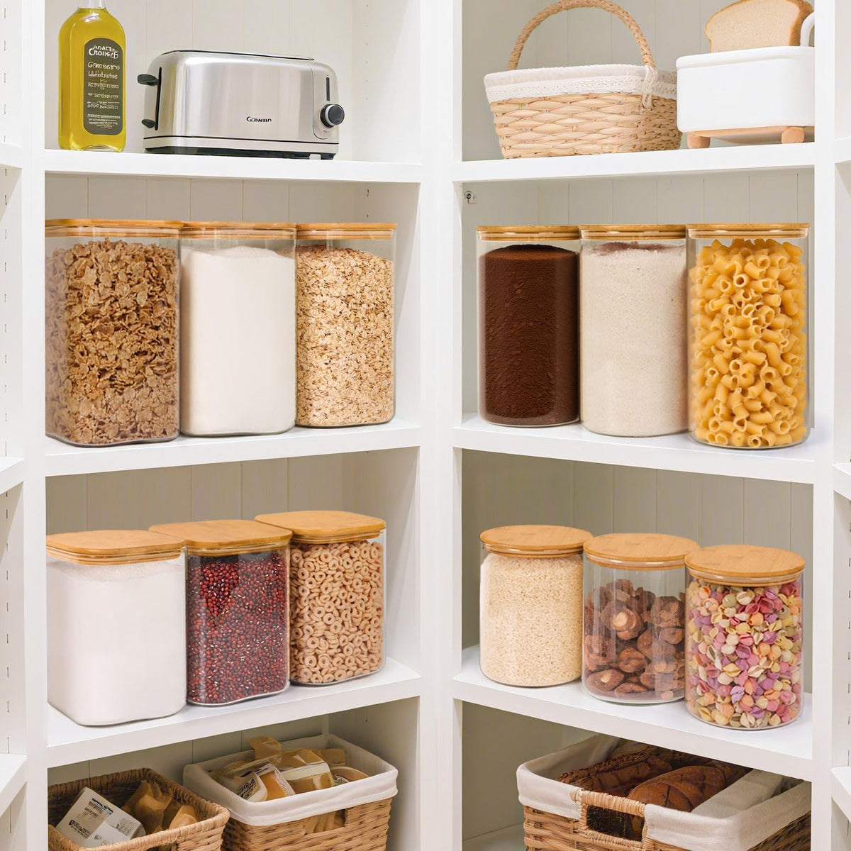 Glass Pantry Storage Containers (0.7Qt/1.2Qt/1.6Qt) Set of 6, Square