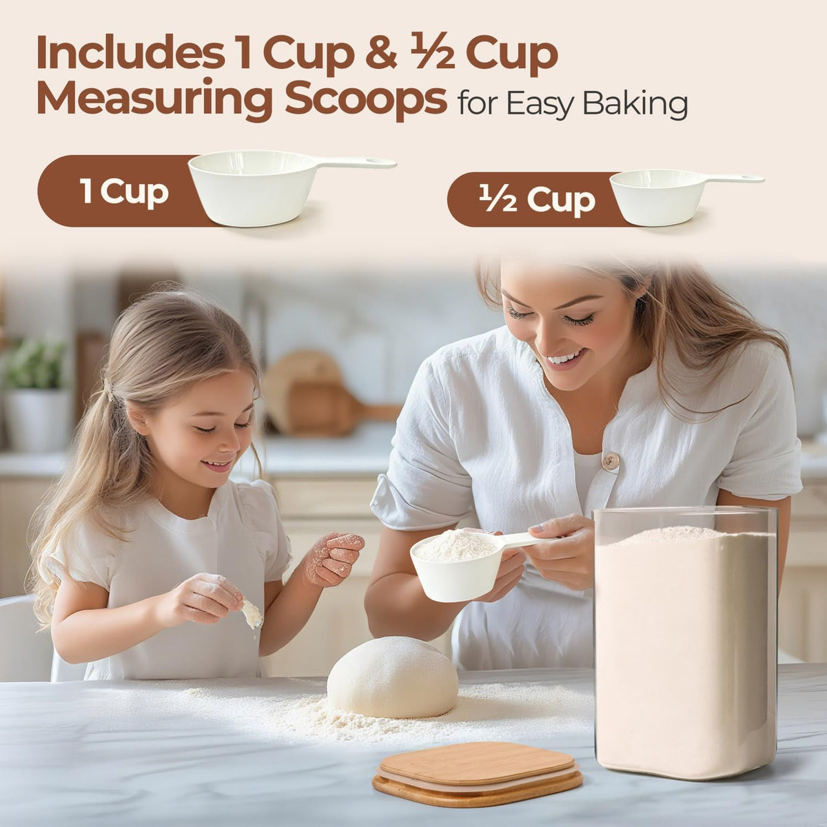 Glass Pantry Storage Containers (0.7Qt/1.2Qt/1.6Qt) Set of 6, Square