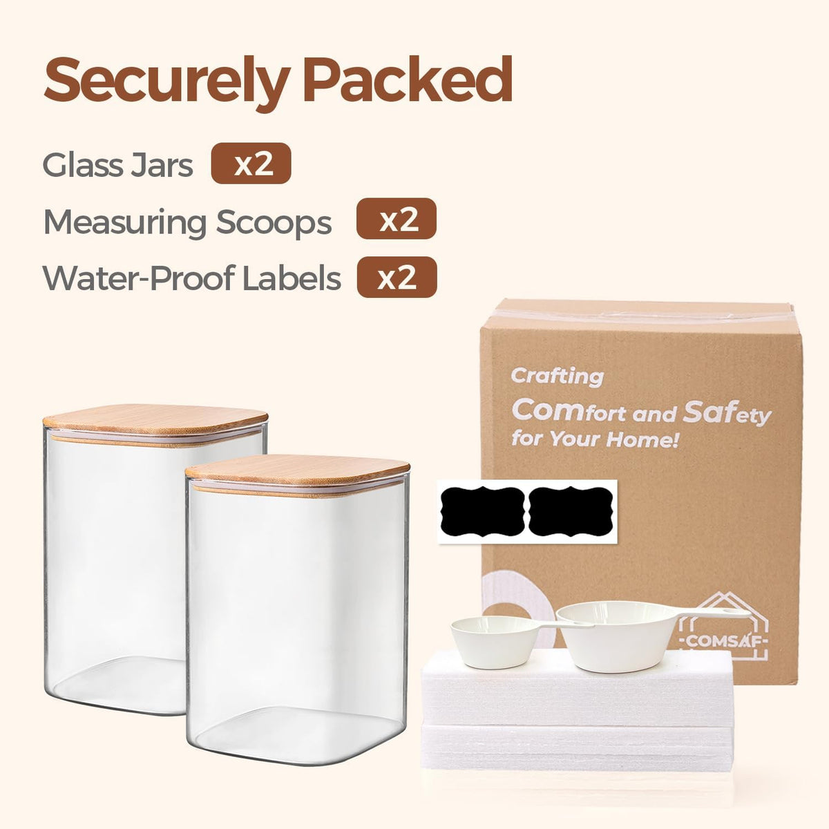 Glass Pantry Storage Containers (0.7Qt/1.2Qt/1.6Qt) Set of 6, Square