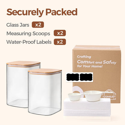 Glass Pantry Storage Containers (0.7Qt/1.2Qt/1.6Qt) Set of 6, Square
