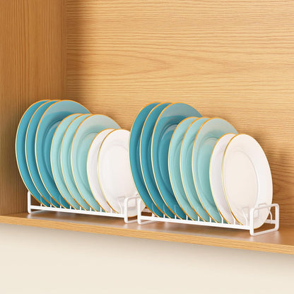 Plate Organizer for Cabinet -2Pack,Dish Rack Organizer for Cabinet Kitchen Countertop Drawer Space Saver，8 Slots Vertical Dish Plate Holder Storage Rack, Kitchen Housewarming Gifts for Women (White)