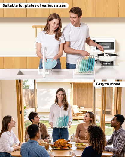 Plate Organizer for Cabinet -2Pack,Dish Rack Organizer for Cabinet Kitchen Countertop Drawer Space Saver，8 Slots Vertical Dish Plate Holder Storage Rack, Kitchen Housewarming Gifts for Women (White)