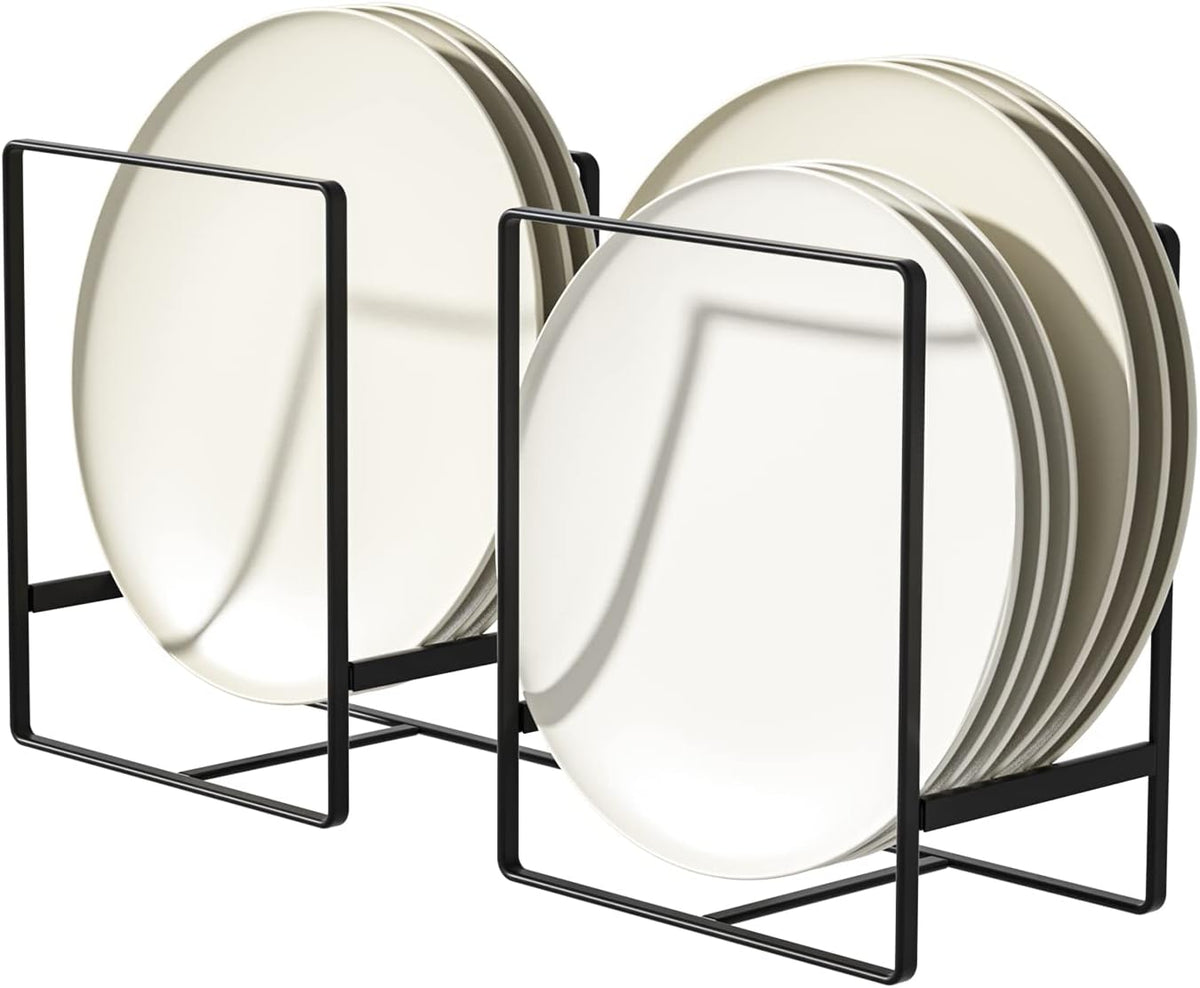 Plate Organizer for Cabinet -2Pack,Dish Rack Organizer for Cabinet Kitchen Countertop Drawer Space Saver，8 Slots Vertical Dish Plate Holder Storage Rack, Kitchen Housewarming Gifts for Women (White)